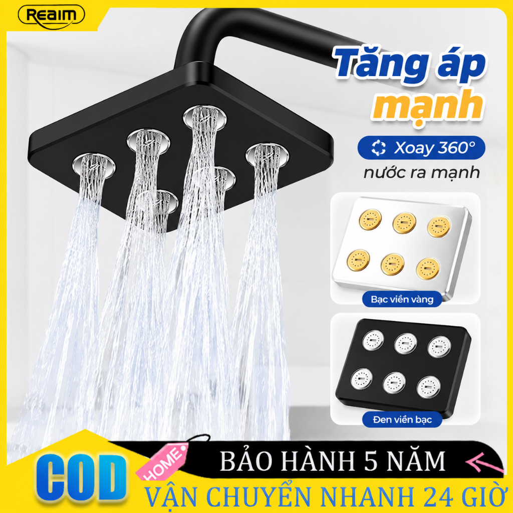 Bát sen tắm Bát sen tăng áp vòi sen tăng áp Vòi sen xoay 360 độ chất liệu nhựa ABS xả xoáy dày đặc mặt 6 lỗ 11cm
