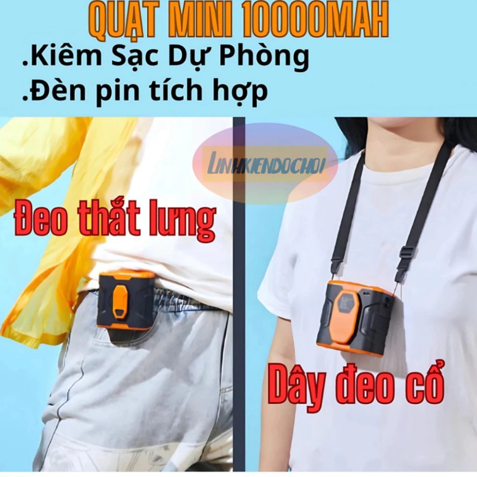 Quạt Mini Đeo Thắt Lưng F13 Hàng Chính Hãng- Chạy Liên Tục 12h-24h Tích Hợp Sạc Dự Phòng 10000mAh