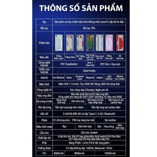 Bàn phím Aula Nova 75 Pro / Max - Màn Hình Thông Minh 1.14", Núm tuỳ chỉnh, Lót 6 Lớp, Hotswap | BigBuy360 - bigbuy360.vn