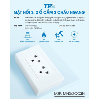 Mặt Nổi 3, 2 Ổ Cắm Điện 3 Chấu Ngang / Dọc TPE, Chính Hãng - thietbidienelec68