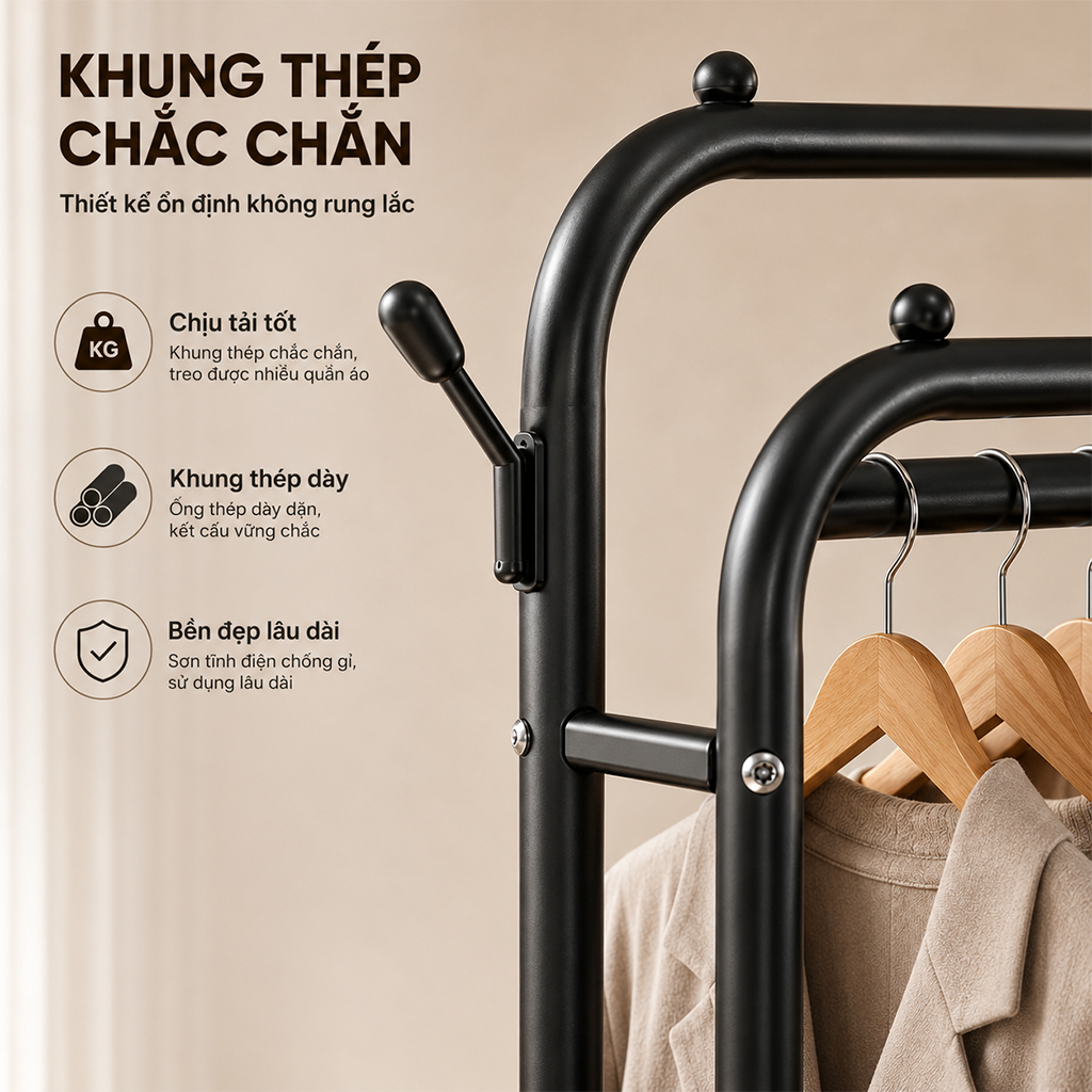 Giá Treo Quần Áo Cao Cấp Thép Cacbon Kệ Treo Quần Áo Bằng Thép Tiện Lợi