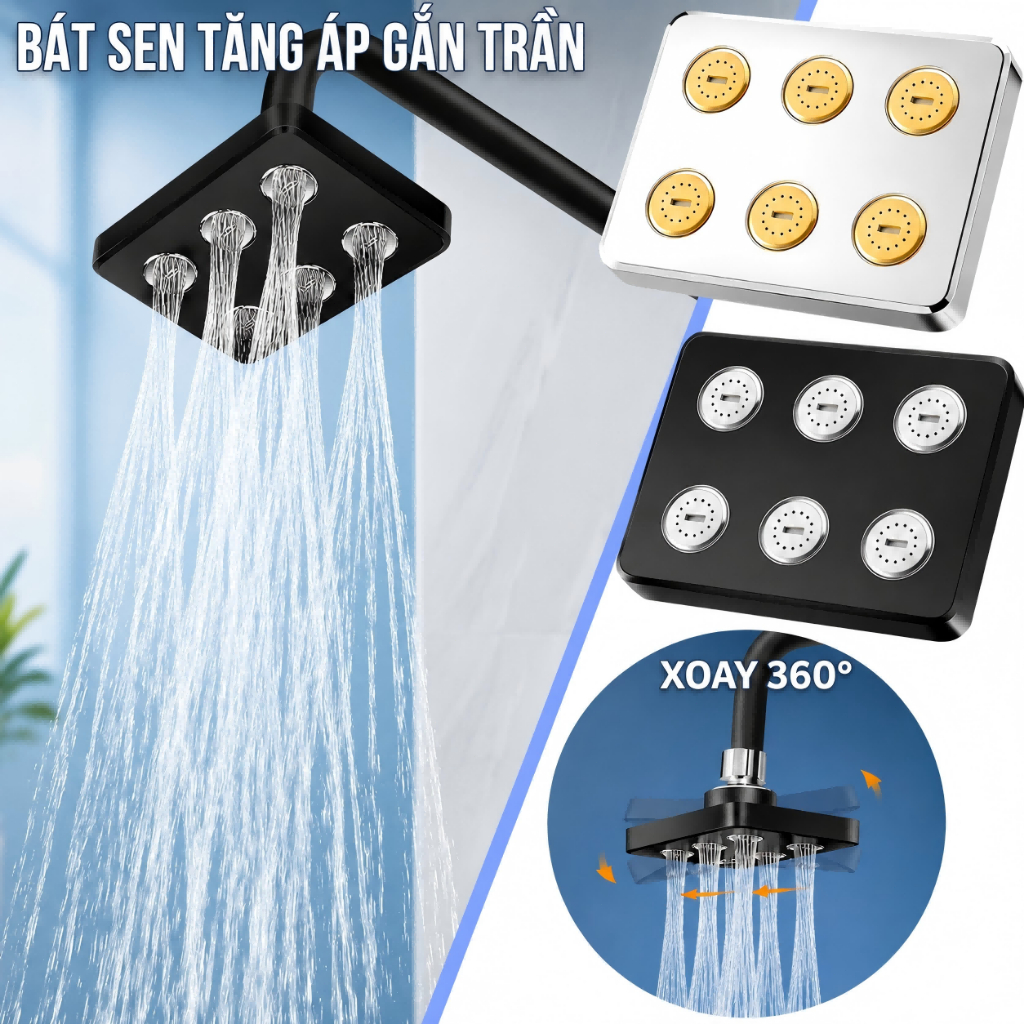 Bát sen tắm Bát sen tăng áp vòi sen tăng áp Vòi sen xoay 360 độ chất liệu nhựa ABS xả xoáy dày đặc mặt 6 lỗ 11cm