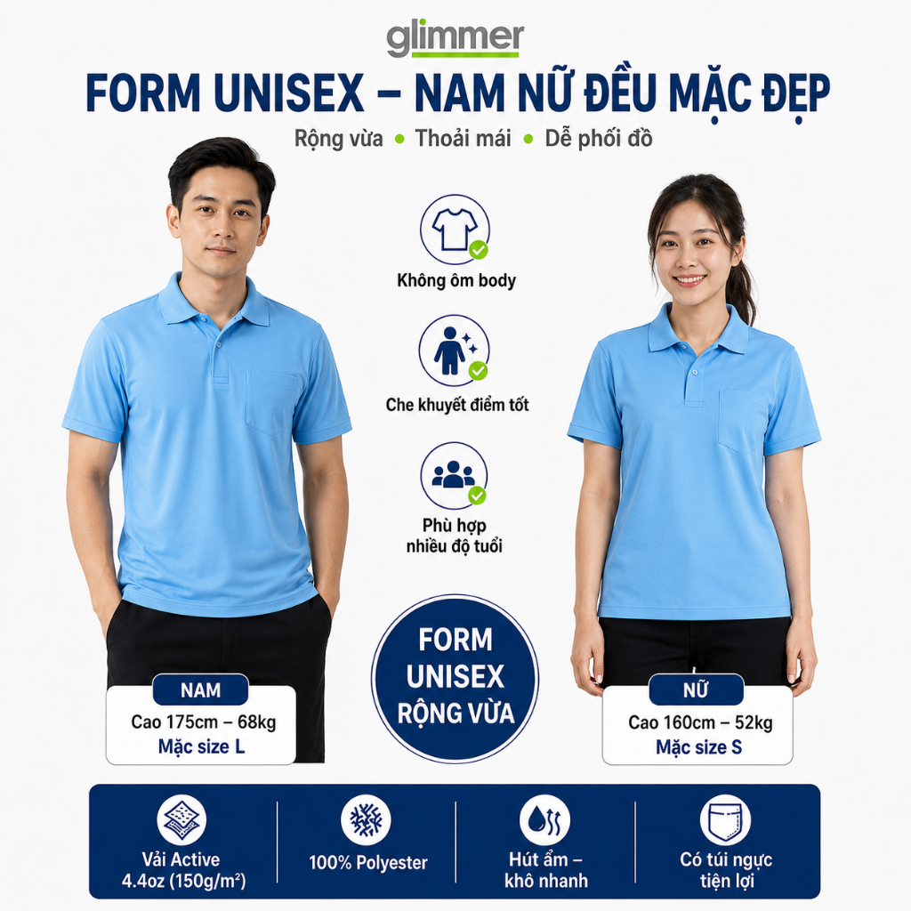 Áo Polo Nhật Có Túi Nam/Nữ Form Rộng 38-130Kg - Vải Active Cao Cấp - Chống Nắng - Thông Thoáng - Bền Màu | MÀU RỰC RỠ