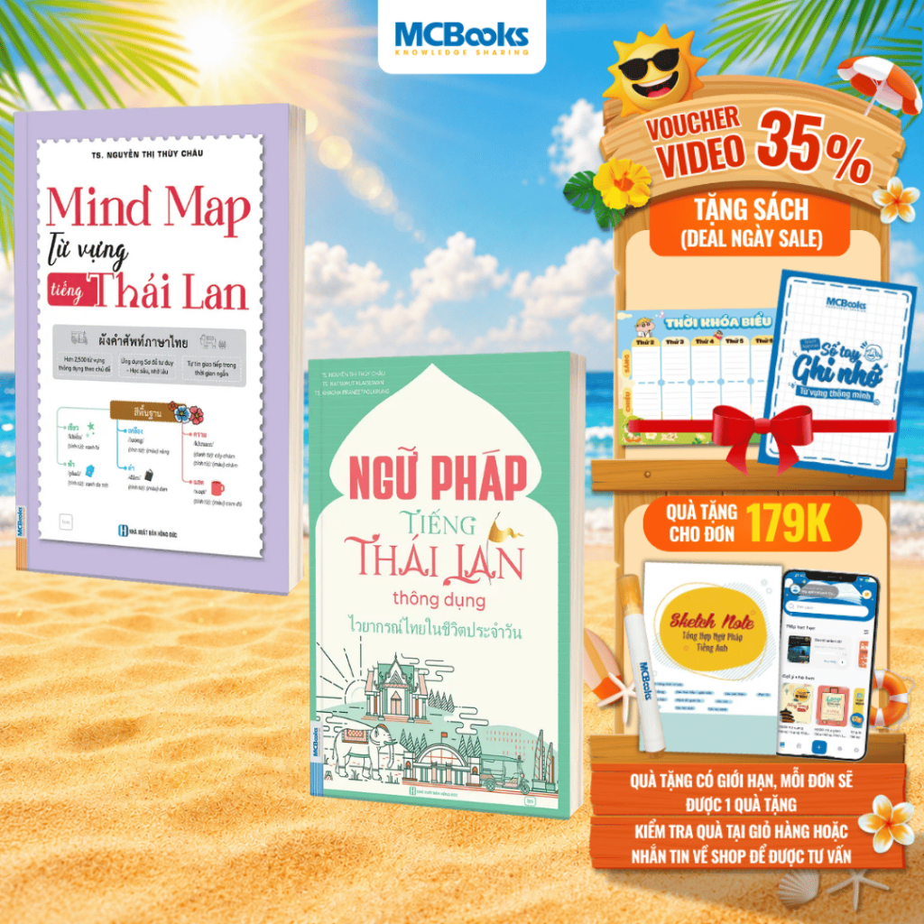Sách - Combo Tự  học tiếng Thái - Mind Map Từ Vựng và Ngữ Pháp Tiếng Thái Lan Thông Dụng