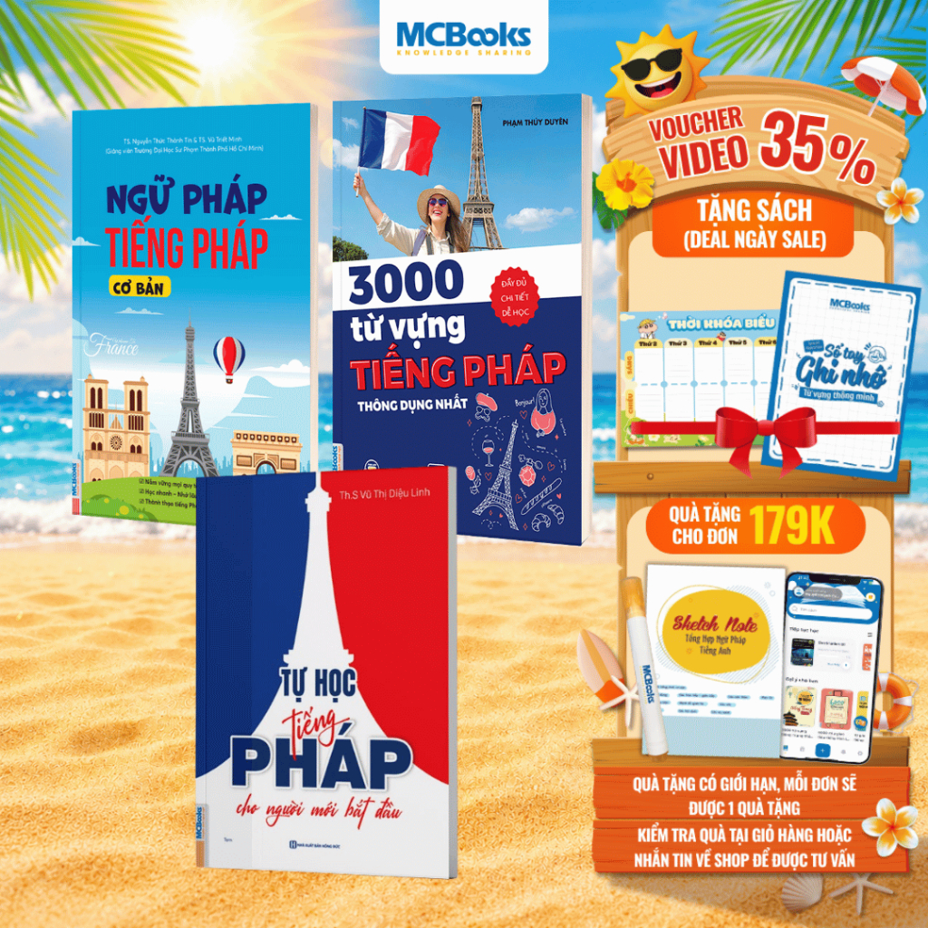 Sách - Combo Tự học tiếng pháp, Ngữ pháp tiếng pháp, 3000 Từ vựng tiếng pháp