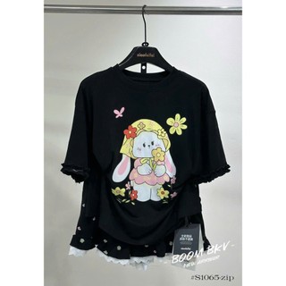 PHẠM THÙY SHOP:SET BỘ ÁO PHÔNG IN HÌNH CHÚ THỎ HÁI HOA VÀNG