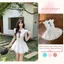 Váy Trắng Tiểu Thư Cổ Sơ Mi Thắt Nơ Cánh Tiên, Váy Công Chúa Dáng Ngắn Xòe Phồng Phối Ren Cao Cấp