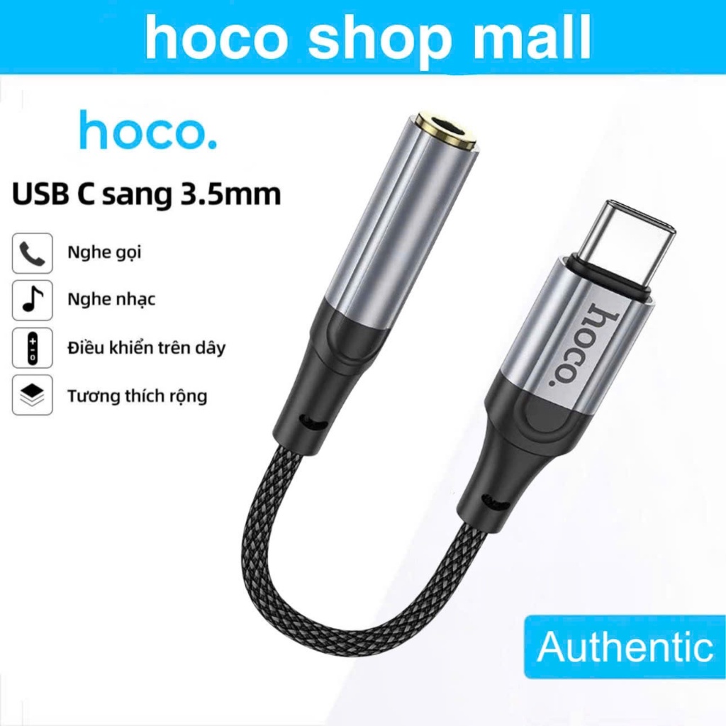 Cáp chuyển đổi Type C to 3.5mm chính hãng Hoco jack chuyển tai nghe cổng typec dùng cho phone 15 16 17 samsung xiaomi ..
