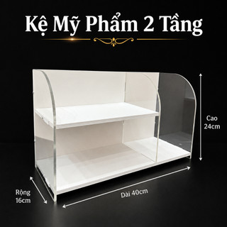 Kệ Để Bàn, Kệ Đựng Đồ, Kệ Mỹ Phẩm Trong Suốt Mica 5mm, Kệ Tủ Đựng Đồ Trang Điểm Gỗ Nhựa PVC Trắng Để Bàn 2, 3 Tầng