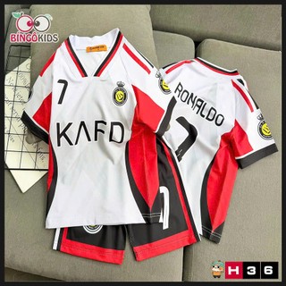 Đồ Bộ Cổ V Thể Thao Bé Trai – Ronaldo Messi Mbappe Thun Lạnh 3D Size 13-48kg