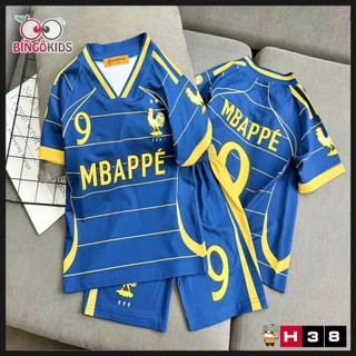Đồ Bộ Cổ V Thể Thao Bé Trai – Ronaldo Messi Mbappe Thun Lạnh 3D Size 13-48kg