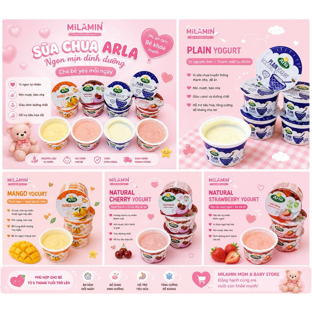 Sữa chua trái cây Arla Đan Mạch cho bé ăn dặm từ 1 tuổi .