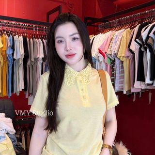 VMY Studio - Áo polo cổ ren hoa tay ngắn ren xinh xắn trẻ trung, áo thun cổ ren cá tính QC nữ