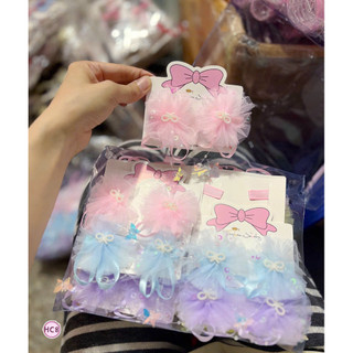 Set 2 kẹp nơ voan đính charm tua rua nhiều màu cho bé