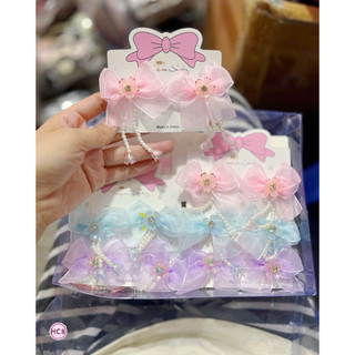 Set 2 kẹp nơ voan đính charm tua rua nhiều màu cho bé