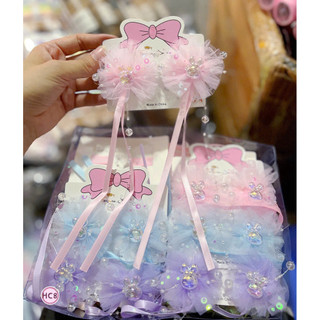 Set 2 kẹp nơ voan đính charm tua rua nhiều màu cho bé