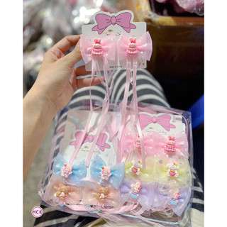 Set 2 kẹp nơ voan đính charm tua rua nhiều màu cho bé