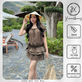 [ S8 ] Set áo chấm bi bo gấu + chân váy ngắn - Xuân Anh Thợ May
