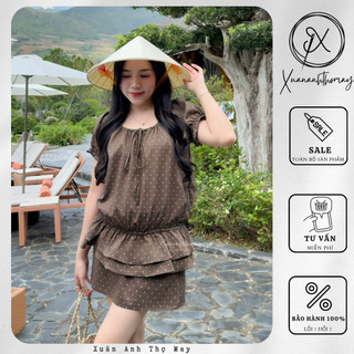 [ S8 ] Set áo chấm bi bo gấu + chân váy ngắn - Xuân Anh Thợ May