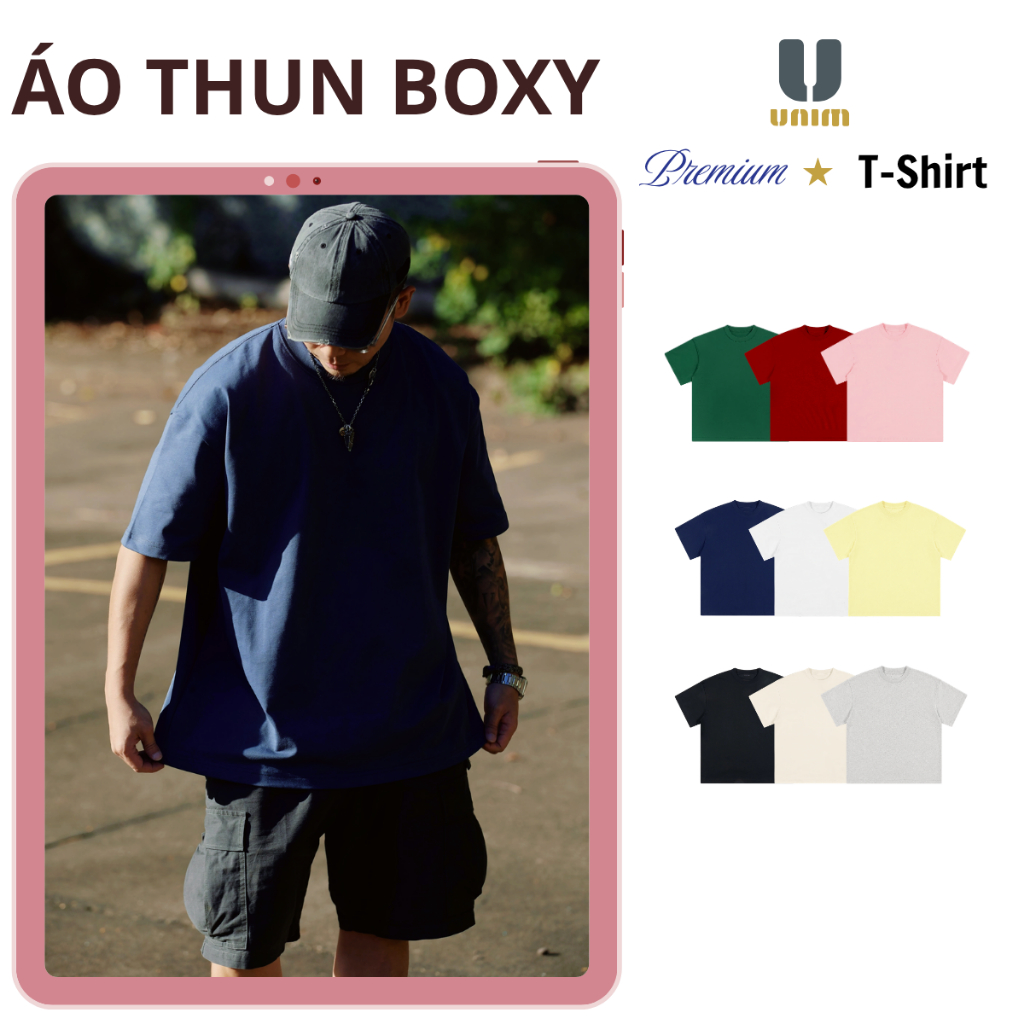 Áo thun trơn Form Boxy Dáng Rộng Unim Club Cotton Việt 250 Mềm Mịn Thoáng Mát Nhiều Màu APT