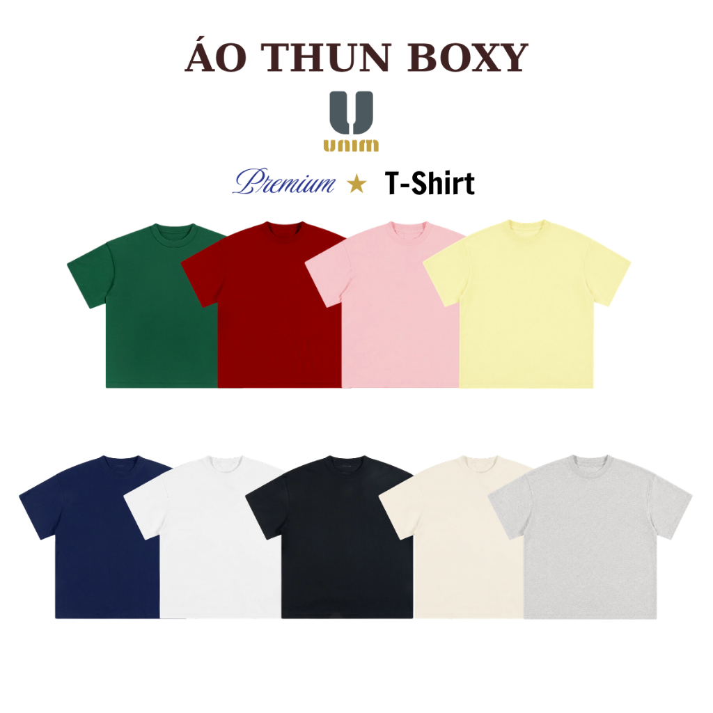 Áo thun trơn Form Boxy Dáng Rộng Unim Club Cotton Việt 250 Mềm Mịn Thoáng Mát Nhiều Màu APT