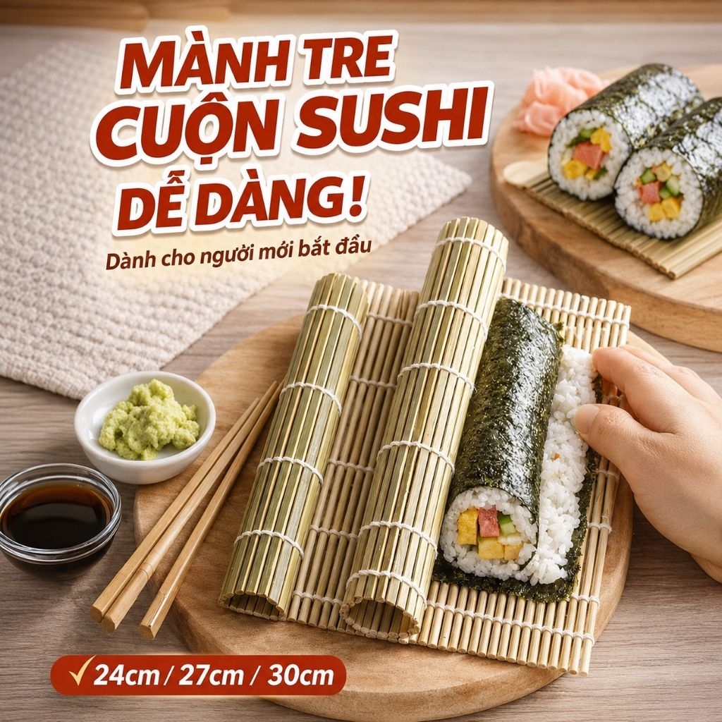 Mành tre quấn Sushi 24cm/27cm/30cm mành tre cuộn/cuốn kimbap
