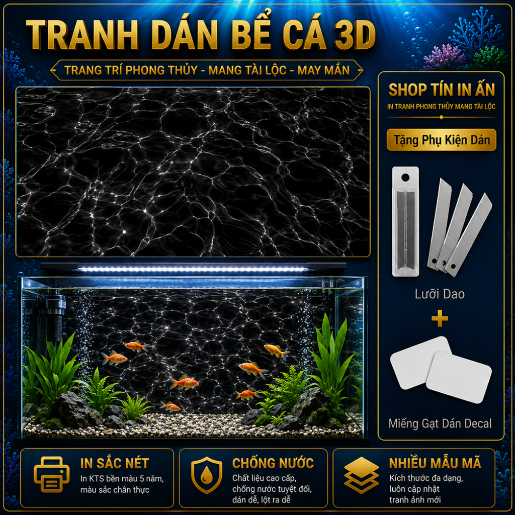 Decal tranh dán hồ cá 3D Kho In Ấn HC42 chống nước, In KTS dán dễ, gỡ dễ, có keo sẵn, nhiều kích cỡ