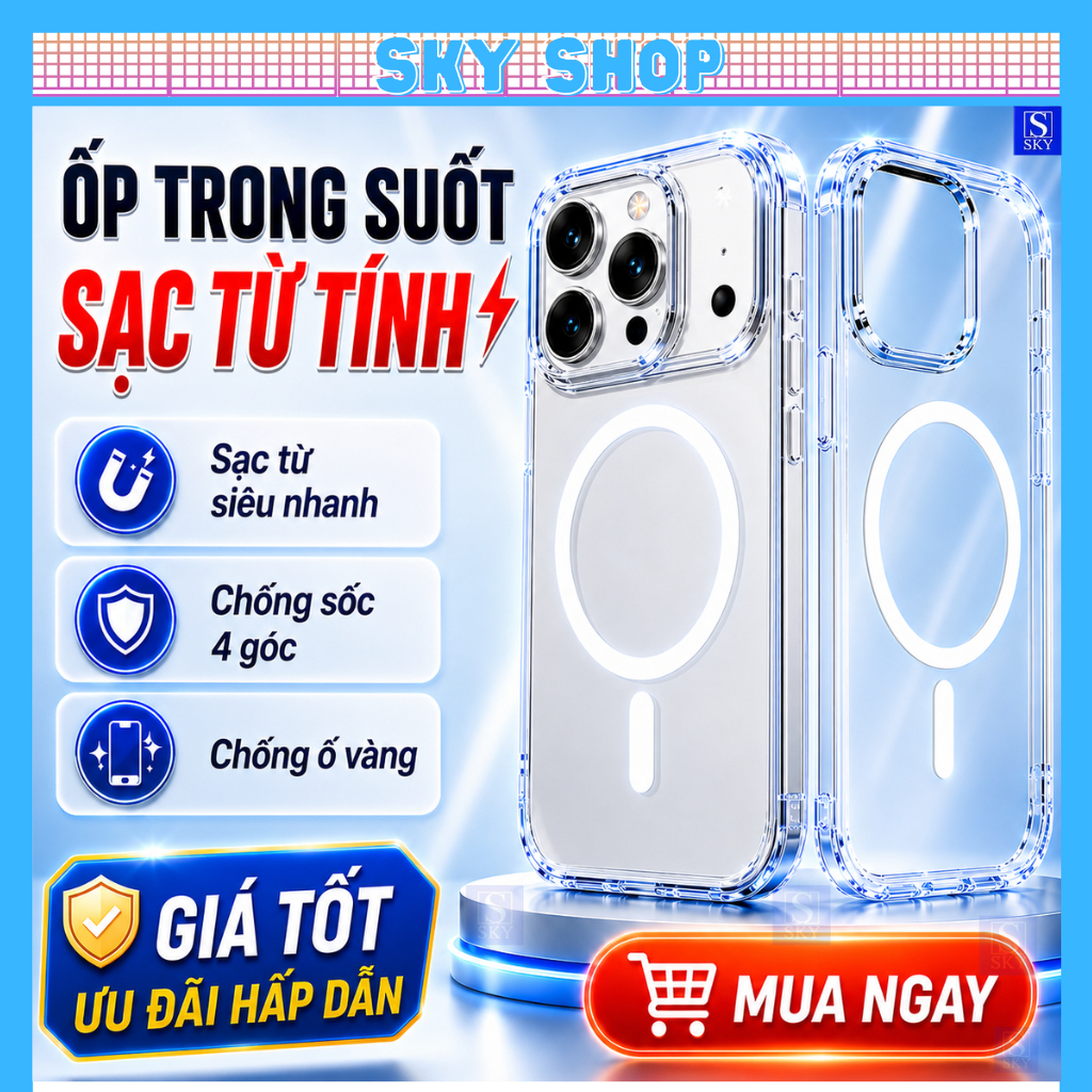 Ốp lưng iphone trong suốt chống sốc - Hỗ trợ sạc không dây cho 11 pro max 12 promax 13 14 15 Plus 16 17 ProMax 17 Air