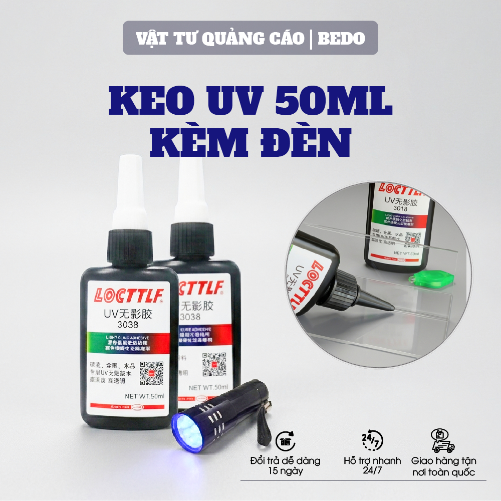 Keo UV Dán Kính BEDO 50ml Có Đèn Keo Dán Trong Suốt Bám Dính Siêu Chắc Khô Nhanh Dễ Sử Dụng