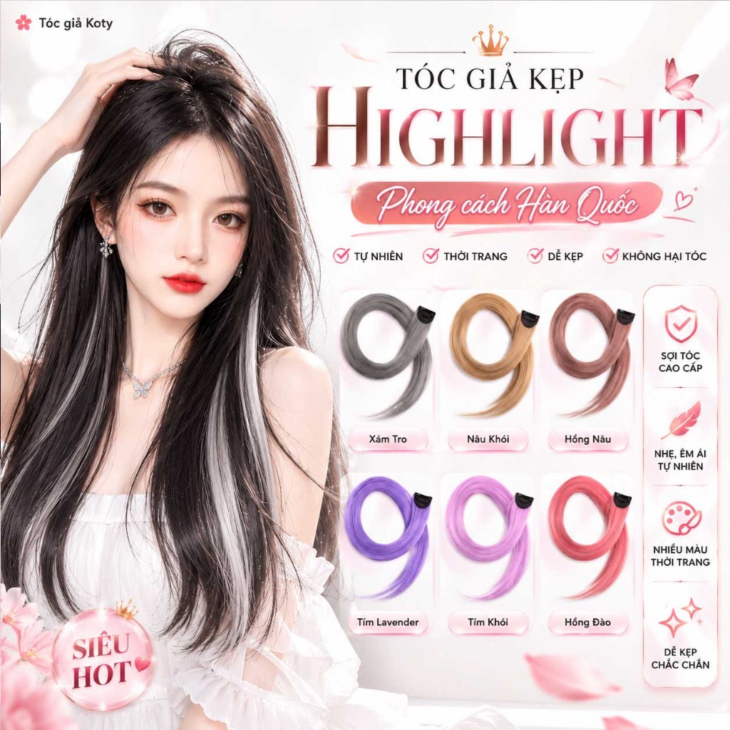 Tóc giả kẹp Highlight phong cách Hàn Quốc, tóc light giả nhiều màu cá tính shop Koty T1