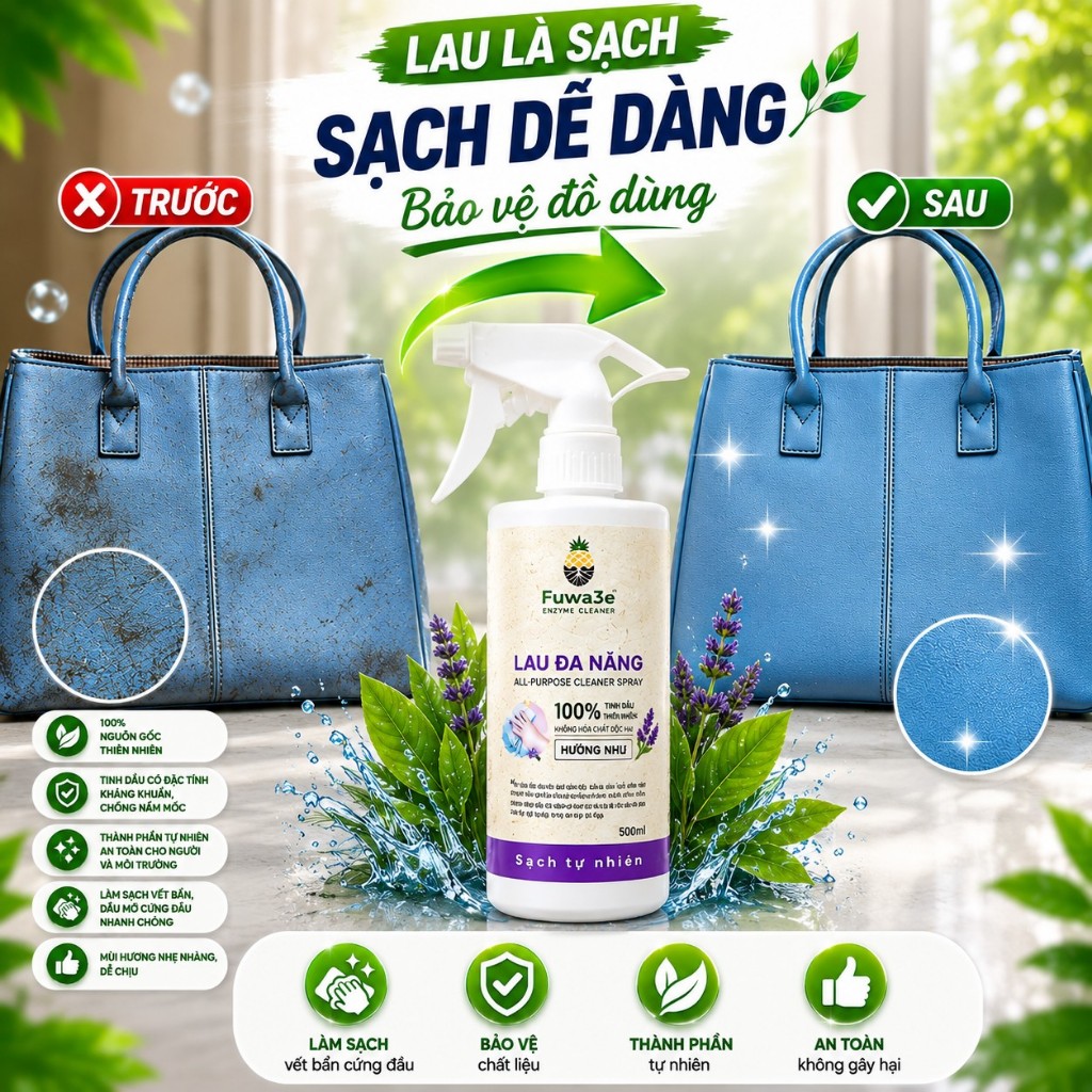 Combo 2 Chai Xịt Lau Đa Năng Sinh Học Fuwa3e Hương Nhu 500ml – Tẩy Dầu Mỡ, Khử Mùi, An Toàn Cho Gia Đình