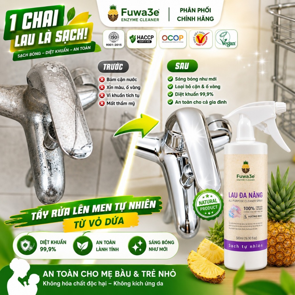 Combo 2 Chai Xịt Lau Đa Năng Sinh Học Fuwa3e Hương Nhu 500ml – Tẩy Dầu Mỡ, Khử Mùi, An Toàn Cho Gia Đình