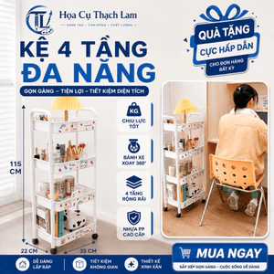 Hỏa Tốc kèm sticker Kệ để đồ đa năng 4 tầng bánh xe di chuyển tiện lợi đựng đồ phòng khách phòng ngủ