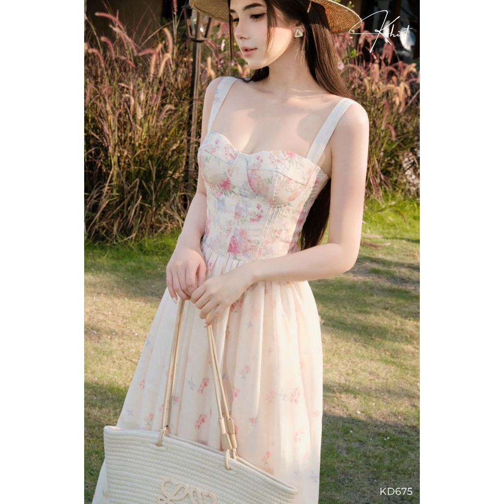 Đầm Maxi Hoa Corset Dáng Dài Phong Cách Bay Bổng Dịu Dàng KD675