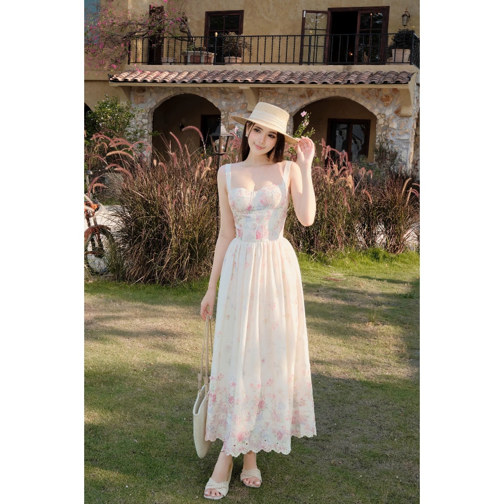 Đầm Maxi Hoa Corset Dáng Dài Phong Cách Bay Bổng Dịu Dàng KD675
