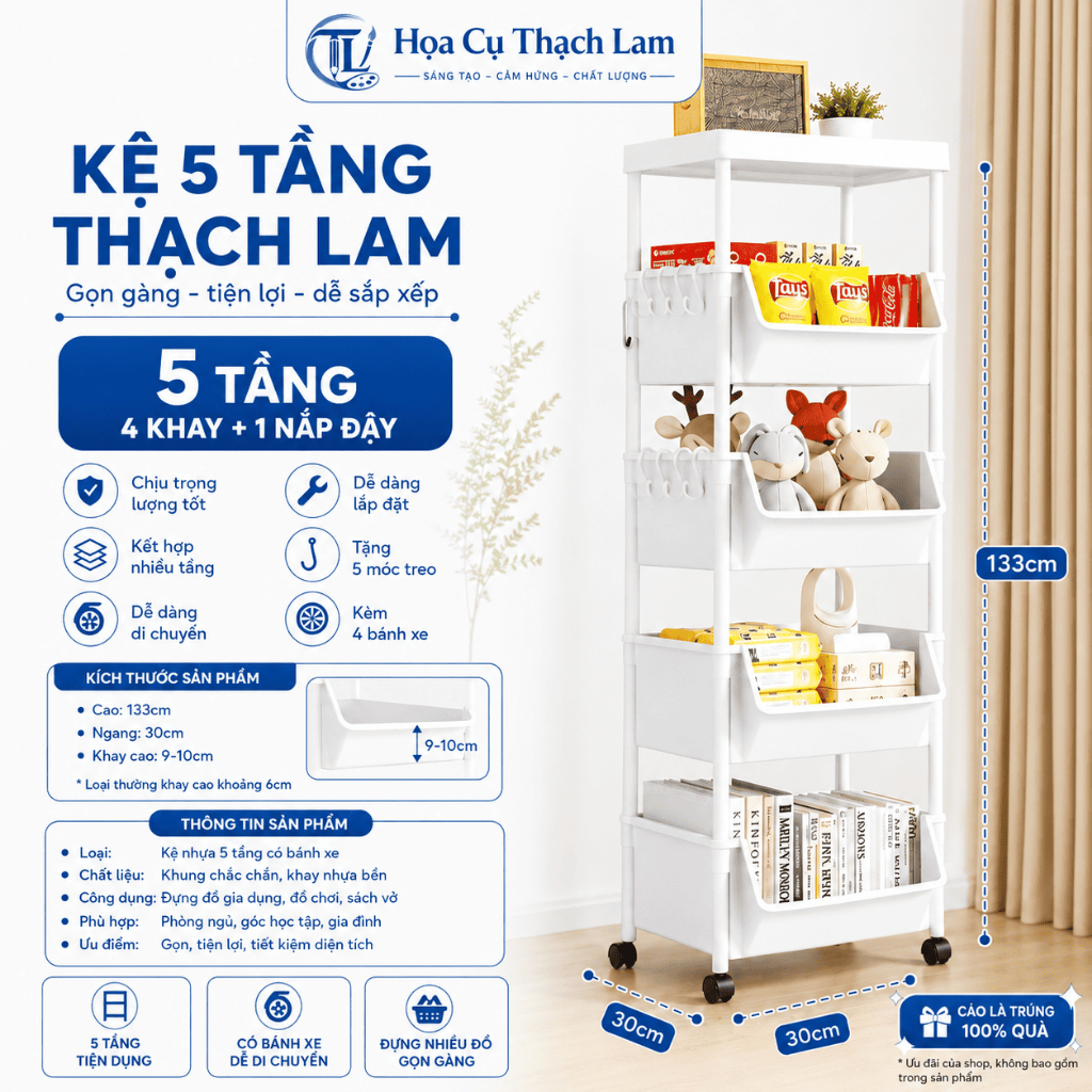 [Tết Cào là có quà]Hỏa tốc Kệ để đồ đa năng 5 tầng có bánh xe di chuyển tiện lợi kệ sách đựng đồ phòng khách phòng ngủ