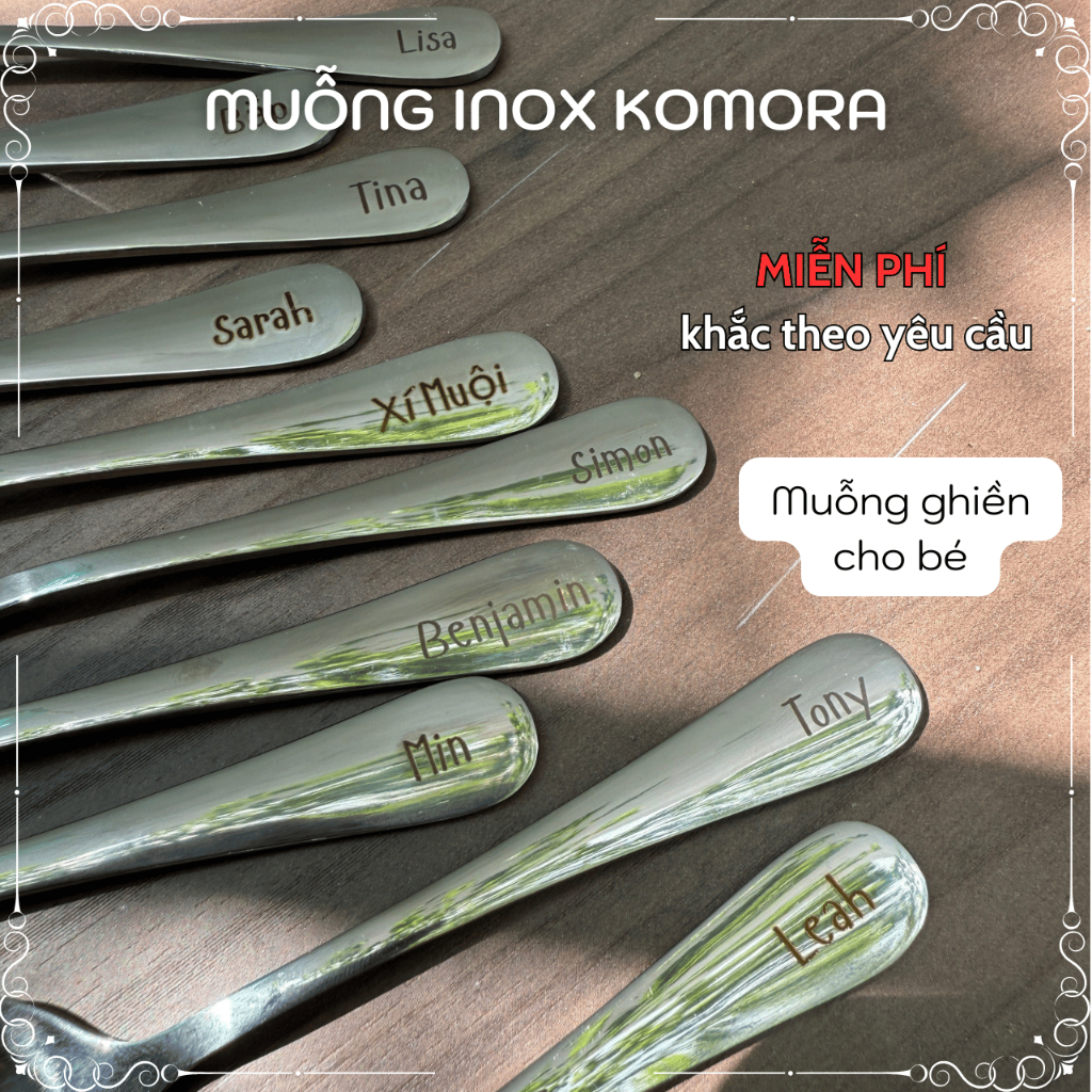 [1 Cái] Vá/Muôi Inox KOMORA, Khắc Theo Yêu Cầu, Sáng Bóng Sang Trọng, Dày Dặn Chắc Tay