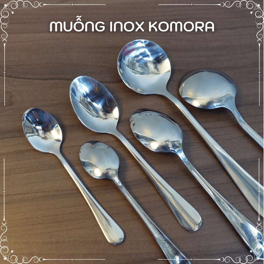 [Hàng tặng không bán] Muỗng Inox KOMORA, Khắc Theo Yêu Cầu, Sáng Bóng Sang Trọng, Dày Dặn Chắc Tay