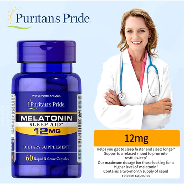 Hàng chính hãng Mỹ Melatonin 12mg Puritan's Pride 60 viên giữ giấc ngủ ổn định