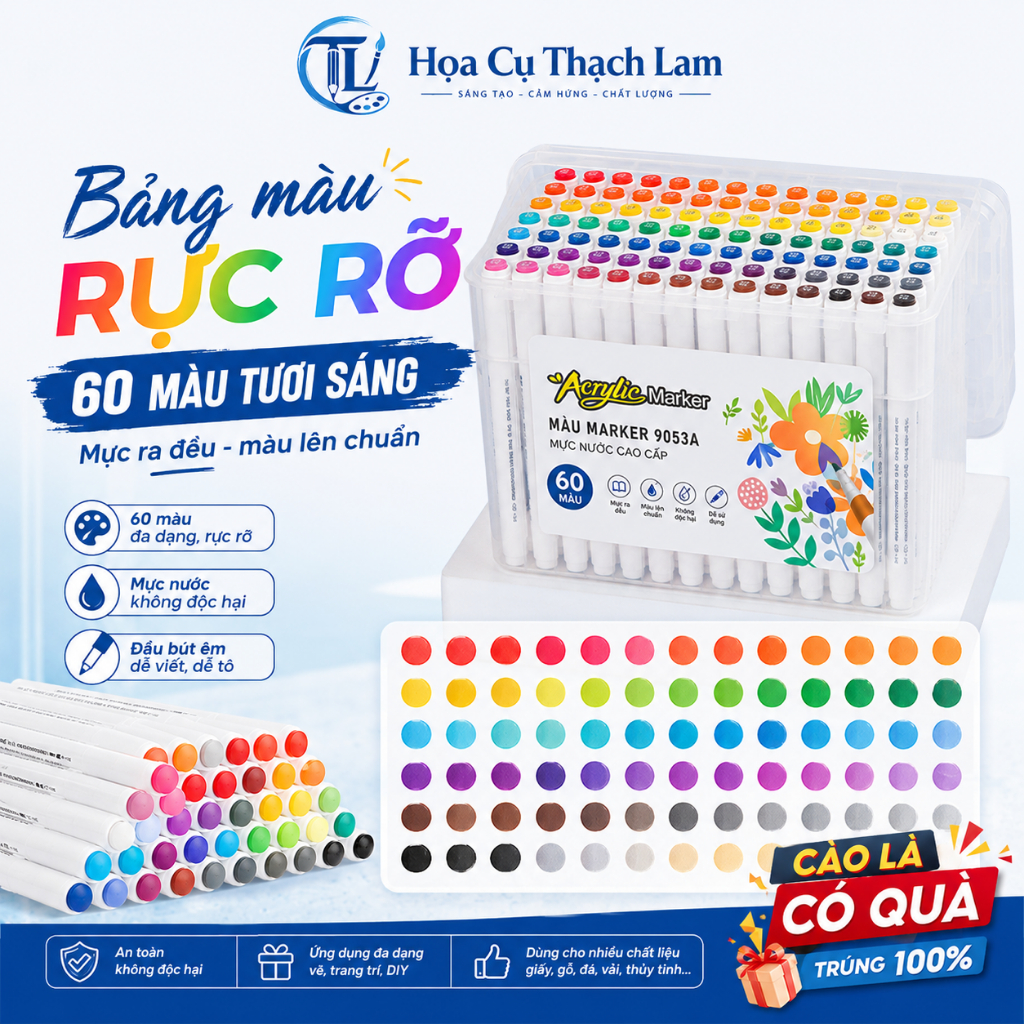 Có quà tặng kèm Set Nâng cấp 12 đến 80 Bút màu ACRYLIC Marker đầu nhọn chống thấm nước