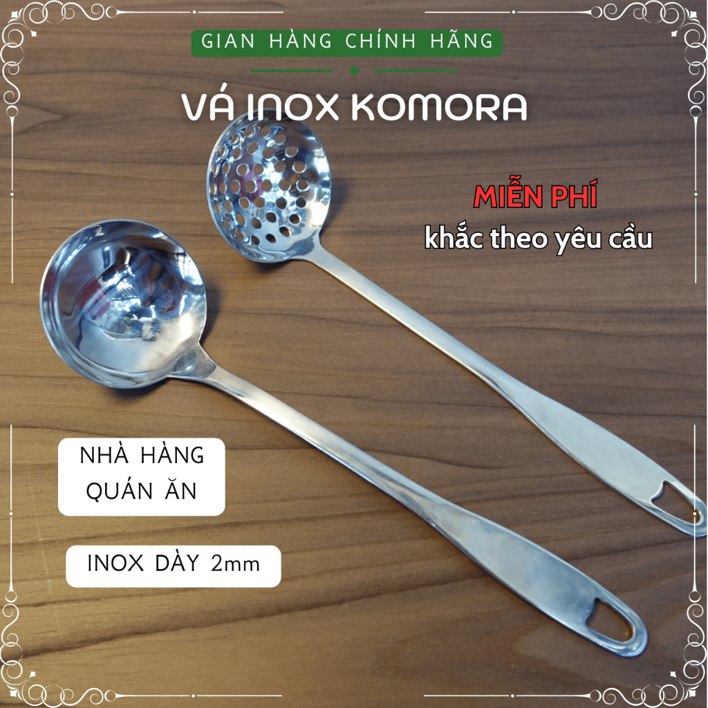 [1 Cái] Vá/Muôi Inox KOMORA, Khắc Theo Yêu Cầu, Sáng Bóng Sang Trọng, Dày Dặn Chắc Tay