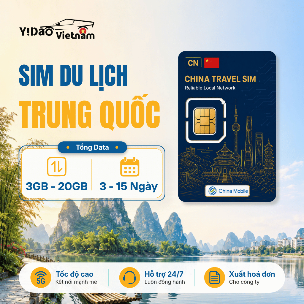 Sim du lịch Trung Quốc 5G tốc độ cao, gói tổng dung lượng truy cập mạng ổn định