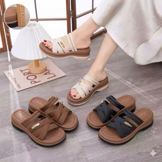 Dép Nữ Đế Su Đúc 5cm Quai Chéo Đan Mềm Khóa Kim Loại Cao Cấp - Dép Lê Bánh Mì Cao Su Non Êm Chân ( Tăng 1sz)