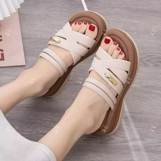 Dép Nữ Đế Su Đúc 5cm Quai Chéo Đan Mềm Khóa Kim Loại Cao Cấp - Dép Lê Bánh Mì Cao Su Non Êm Chân ( Tăng 1sz)