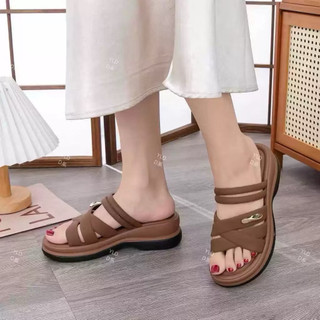 Dép Nữ Đế Su Đúc 5cm Quai Chéo Đan Mềm Khóa Kim Loại Cao Cấp - Dép Lê Bánh Mì Cao Su Non Êm Chân ( Tăng 1sz)
