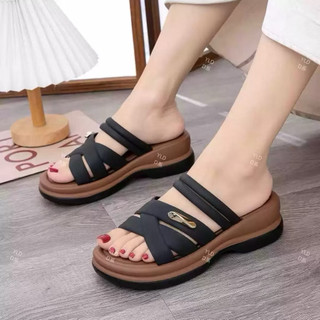 Dép Nữ Đế Su Đúc 5cm Quai Chéo Đan Mềm Khóa Kim Loại Cao Cấp - Dép Lê Bánh Mì Cao Su Non Êm Chân ( Tăng 1sz)