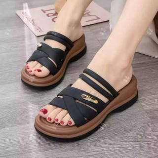 Dép Nữ Đế Su Đúc 5cm Quai Chéo Đan Mềm Khóa Kim Loại Cao Cấp - Dép Lê Bánh Mì Cao Su Non Êm Chân ( Tăng 1sz)