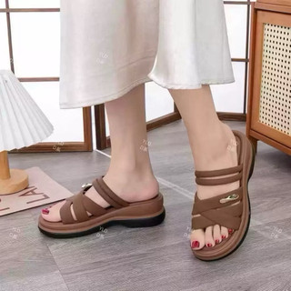 Dép Nữ Đế Su Đúc 5cm Quai Chéo Đan Mềm Khóa Kim Loại Cao Cấp - Dép Lê Bánh Mì Cao Su Non Êm Chân ( Tăng 1sz)