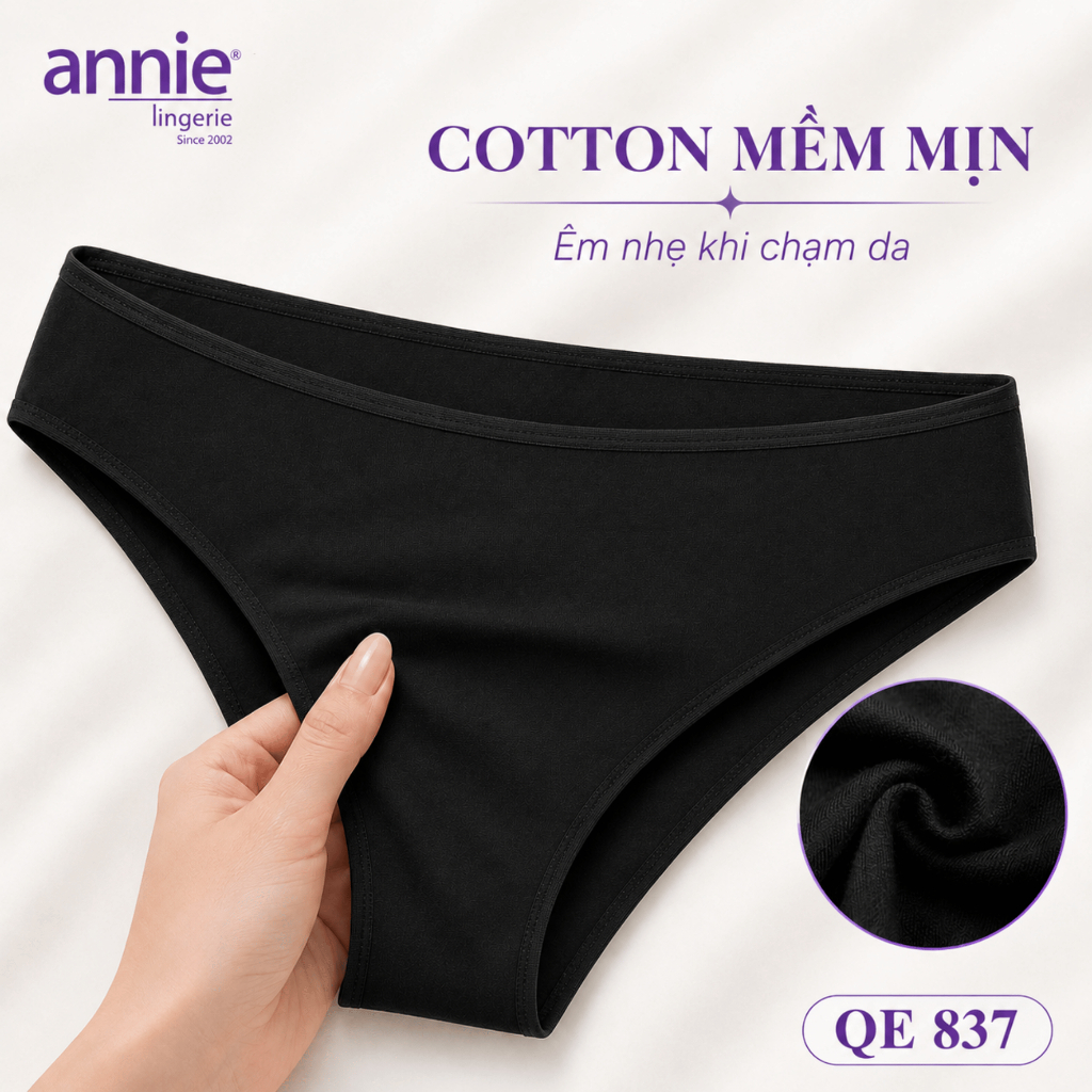 Combo 3 quần lót nữ trơn vải cotton annie QE837 form basic trẻ trung năng động, thoáng mát