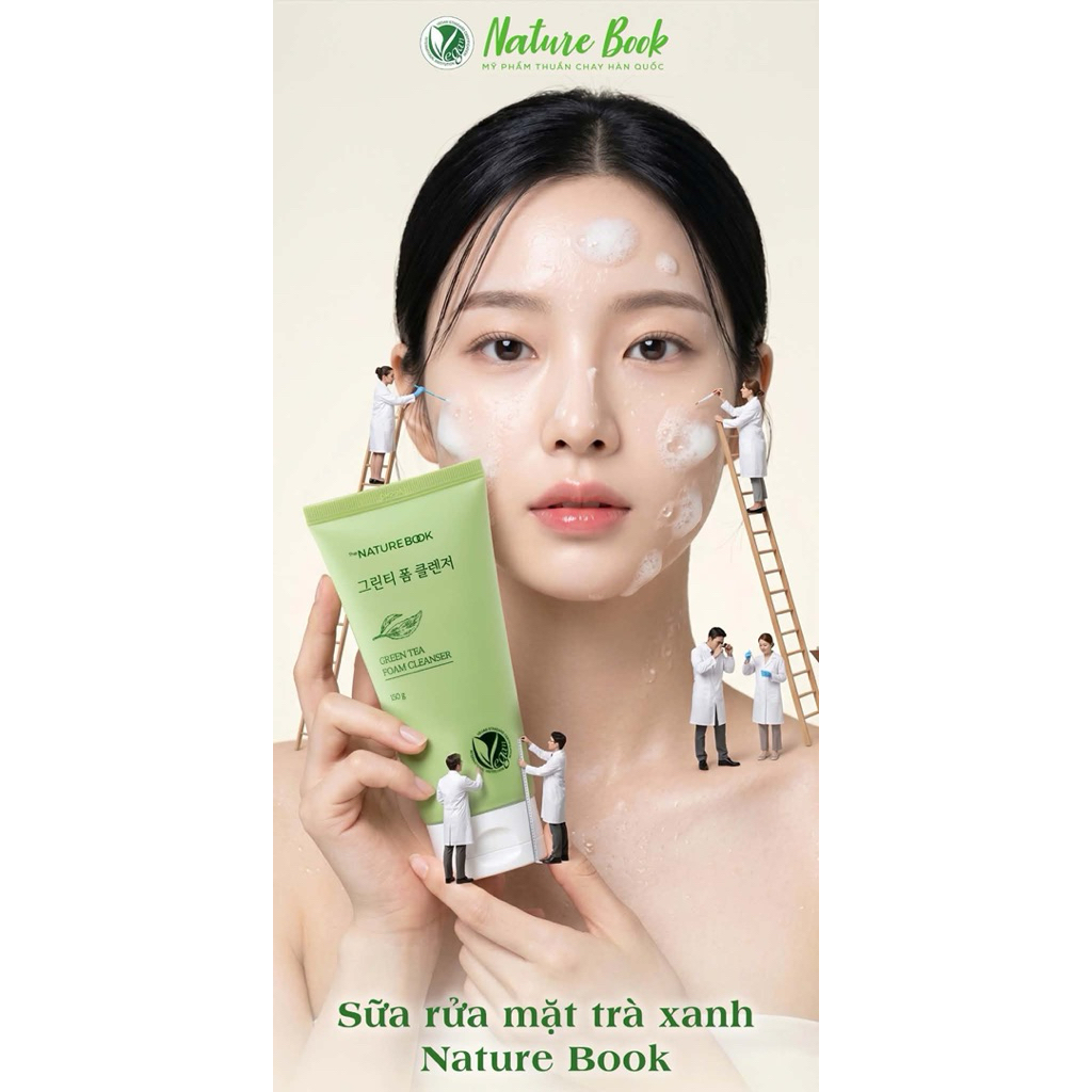 Sữa rửa mặt Trà xanh Nature Book Green Tea Foam Cleanser làm sạch sâu, kiềm dầu, dưỡng ẩm 150g